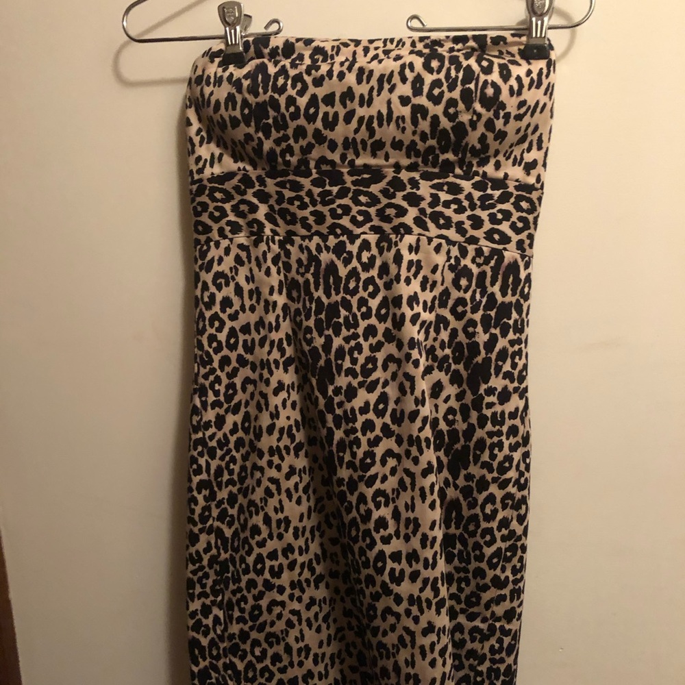 Strapless leopard print cocktail dress